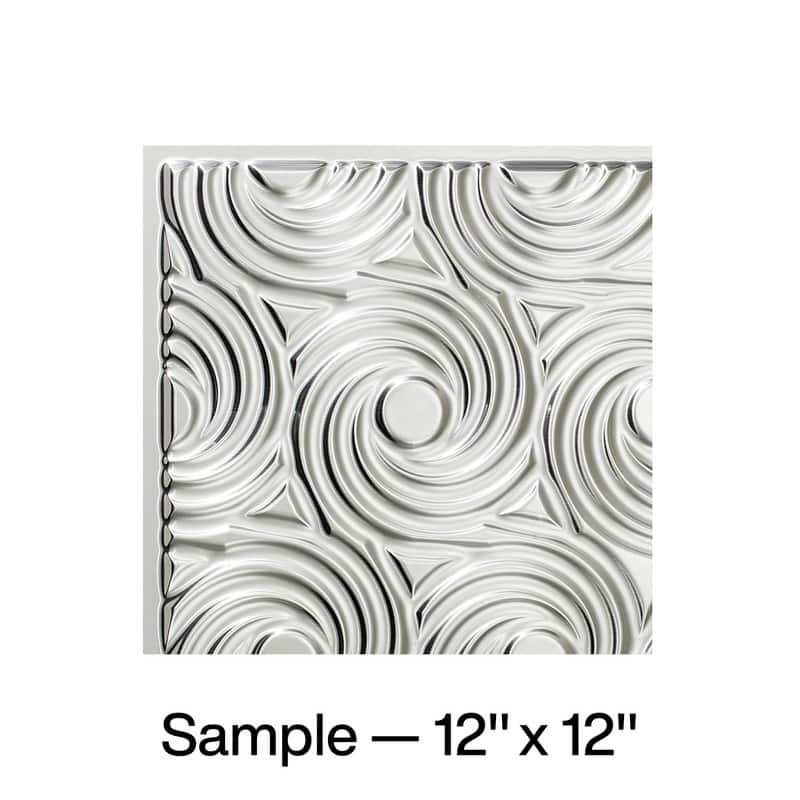 FASÄDE Cyclone Decorative Vinyl 2ft x 2ft Glue Up Ceiling Panel in Gloss White 5 Pack - 12 x 12 Inch Sample - Brushed  Aluminum