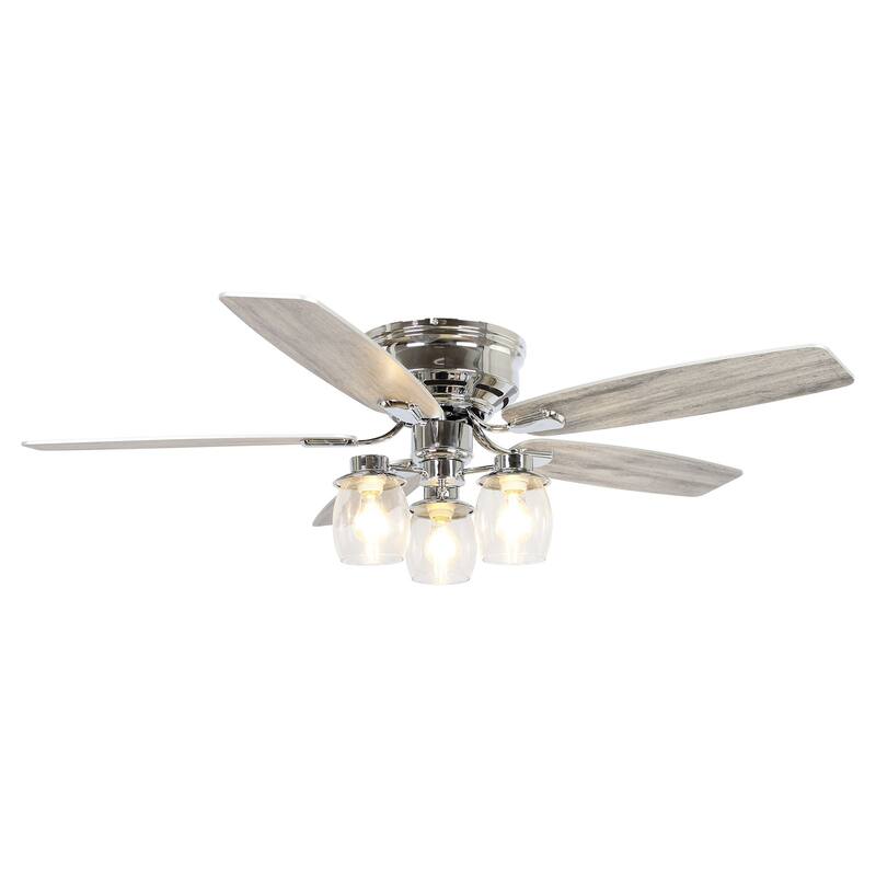 52" Indoor Chrome Downrod Mount Chandelier Ceiling Fan With Light and Remote Control