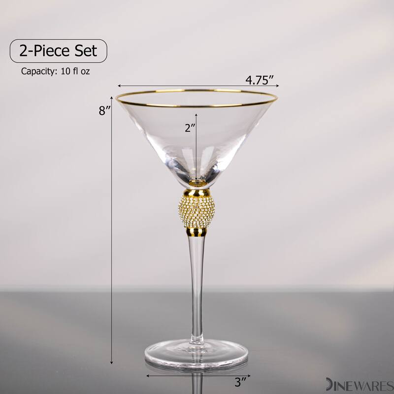 Premium Clear Stem Crystal Martini Glasses with Rim and Diamond-like Rhinestones, Elegant 10oz Glassware Set for Cosmopolitan