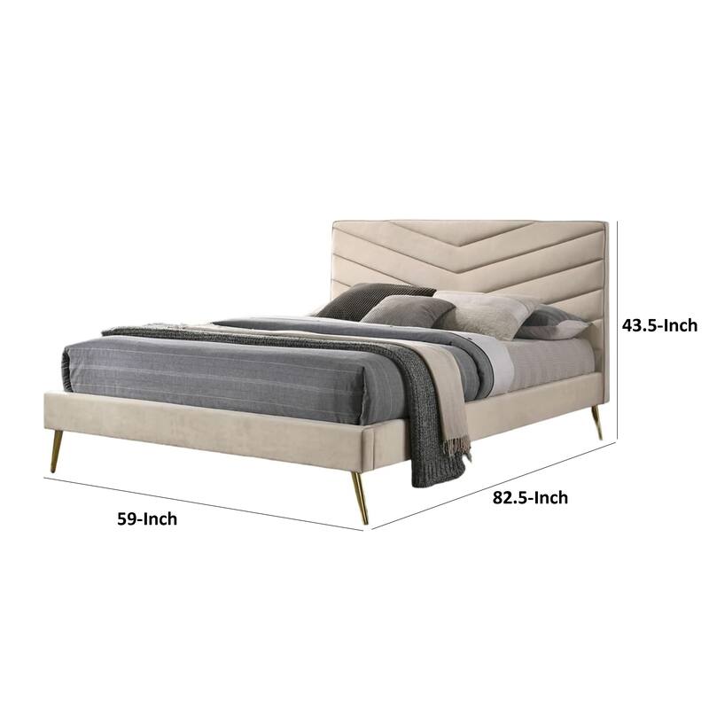 Vevy Full Size Bed, Chevron Tufted Beige Flannelette Upholstery
