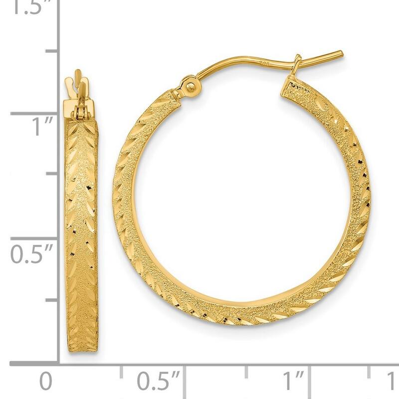 Curata 14k Yellow Gold Satin Sparkle Cut Fancy Hoop Earrings 26.49x3mm