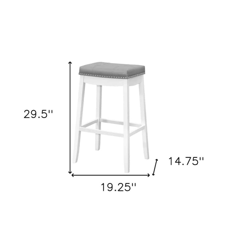 HomeRoots Set of Two 30 " Gray And White Faux Leather And Solid Wood Backless Bar Height Bar Chairs