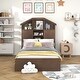 preview thumbnail 3 of 40, Wood Platform Bed with House-Shaped Storage Headboard and 2 Drawers, for Bedroom Dorm Apartment, No Box Spring Needed