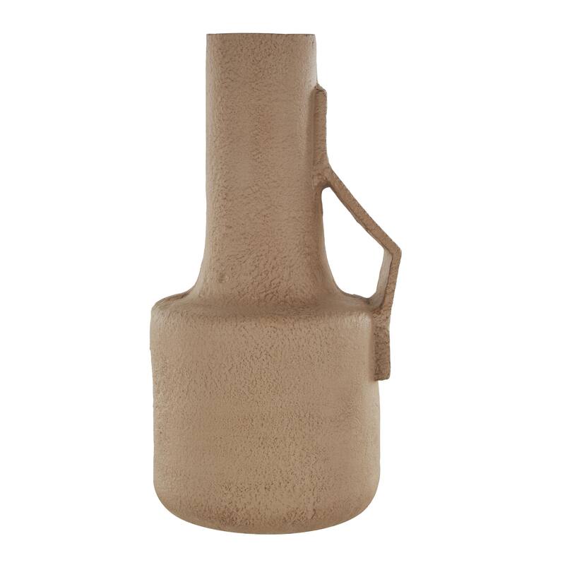 Paper Mache Abstract Distressed Textured Decorative Vase with Triangular or Geometric Handle - Brown - Roche River Decor