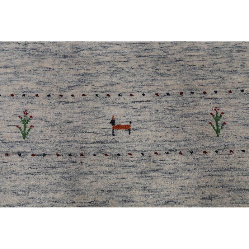 Tribal Gabbeh Indian Area Rug Handmade Beige Wool Carpet - 7'10" x 9'10"