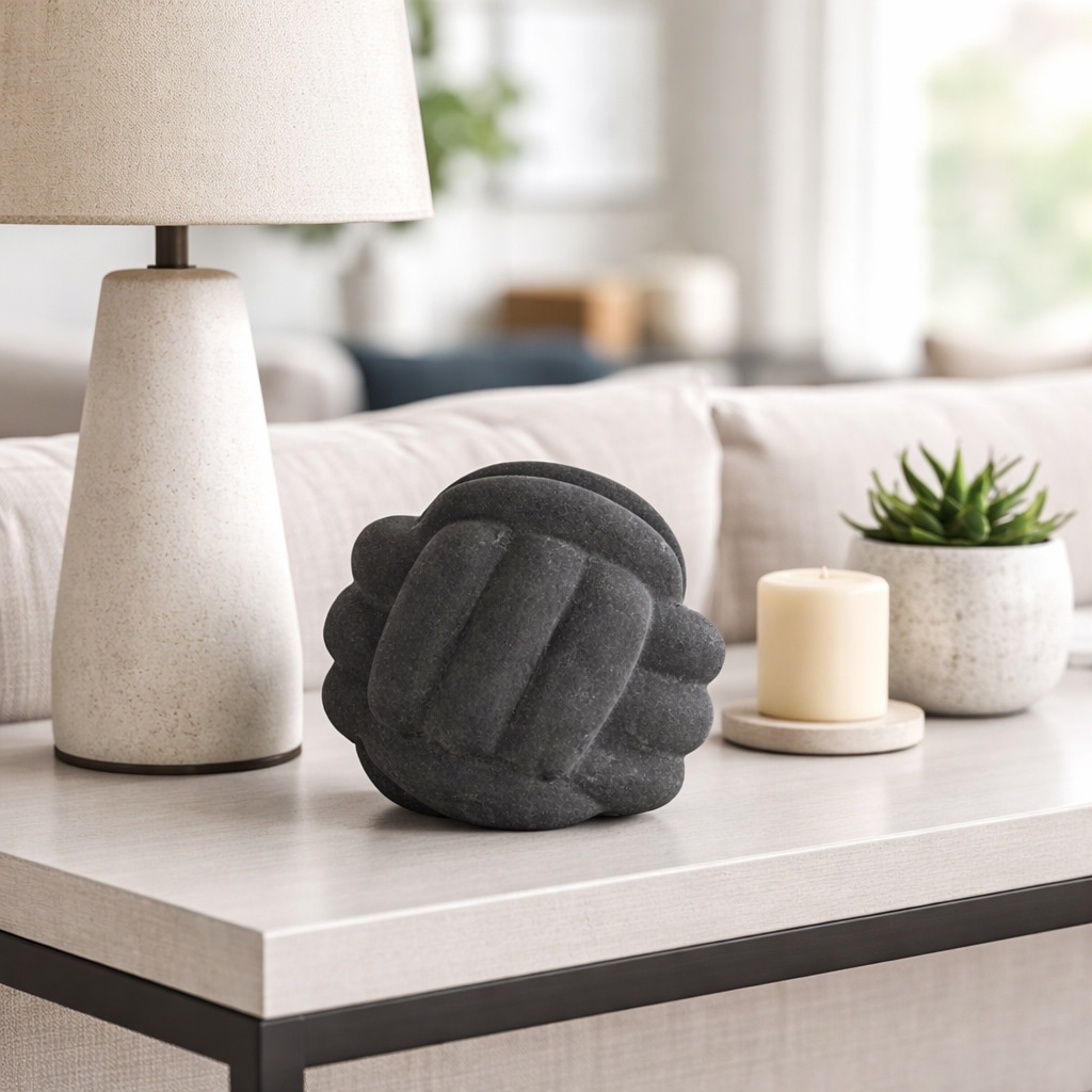 Modern Round Textured Knotted Ceramic Orb Sculpture