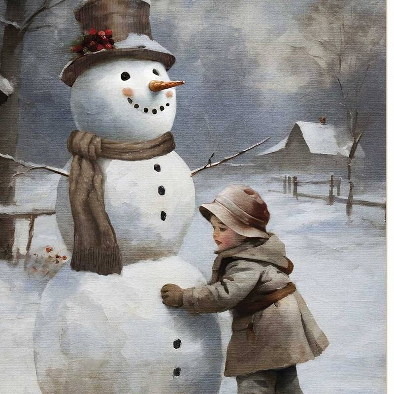 HomeRoots Boy Building A Snowman White Framed Wall Art