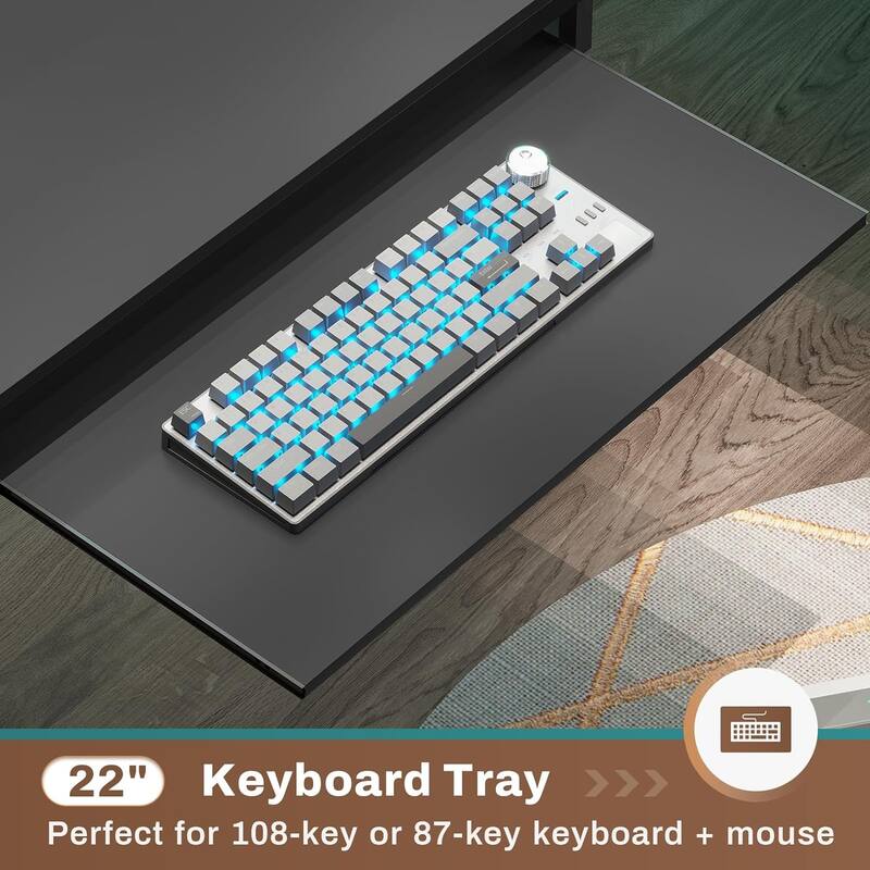 Reversible Computer Desk with Keyboard Tray & Pegboard & Storage Bag