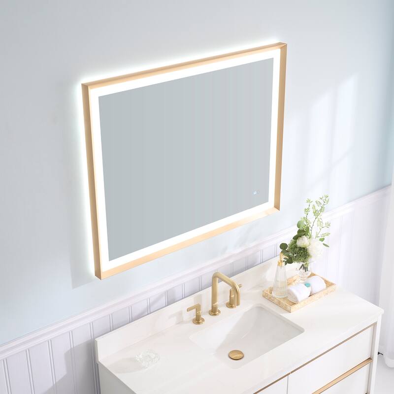 Wall Mounted Back Light Bathroom Framed LED Mirror Anti- Fog With Dimmable Light Touch Sensor And Memory Function