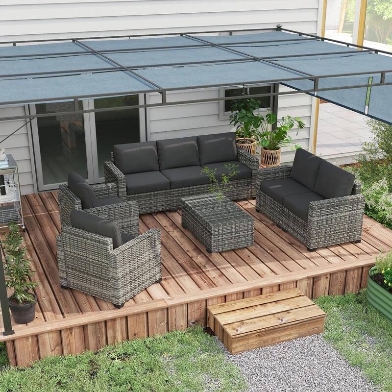 Patio Furniture Set, Cushions, Sofa, Loveseat, Storage Table