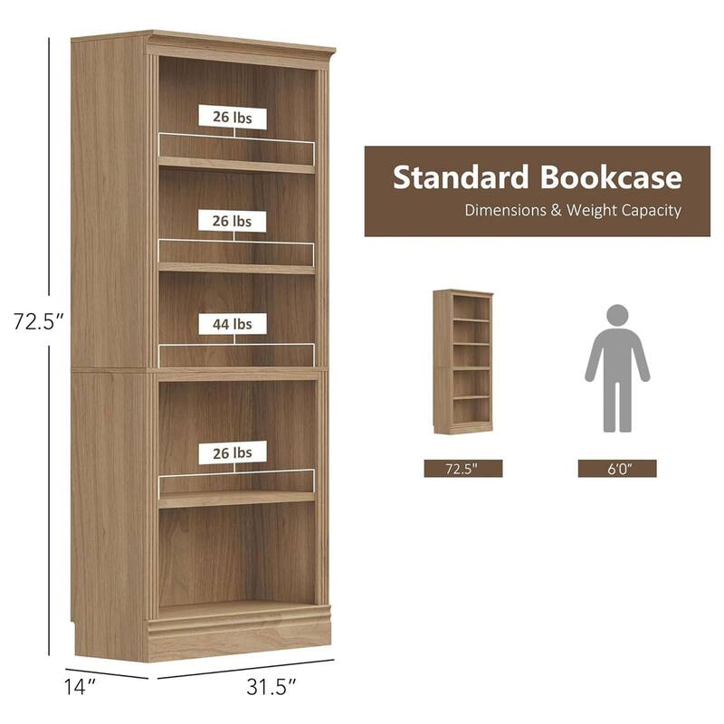 VAUXHILL & CO. Halston Standard Bookcase Adjustable Storage Shelving Unit, Oak - 73.2