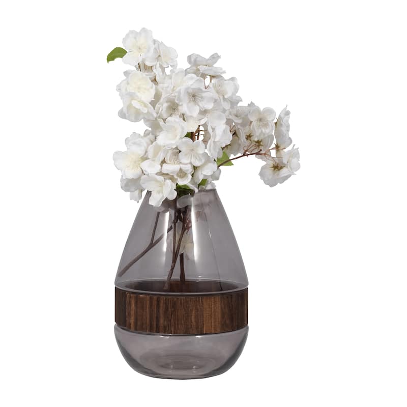 Sagebrook Home Glass Clear Frost Round Belly Vase With Wood Band