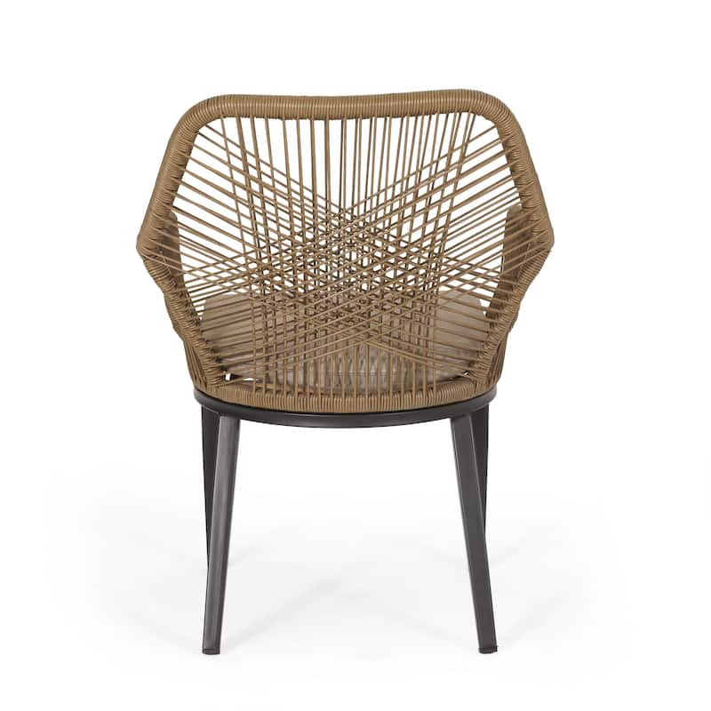 Russel Outdoor Wicker Dining Chair with Cushion (Set of 2) by Christopher Knight Home - 23.50" L x 26.25" W x 32.00" H