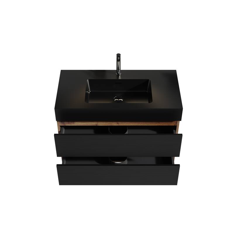 Grace 36" Bathroom Vanity with Matt Black Engineered Quartz Sink and Soft Black Drawers, Wall Mounted Floating Bathroom Vanity