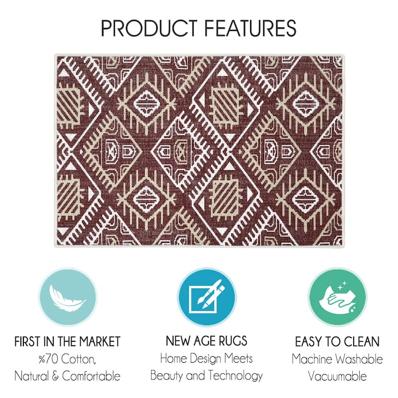 Sussexhome Heavy Duty Ultra Thin Non Slip Washable Cotton Indoor Rug - 2' x 3'