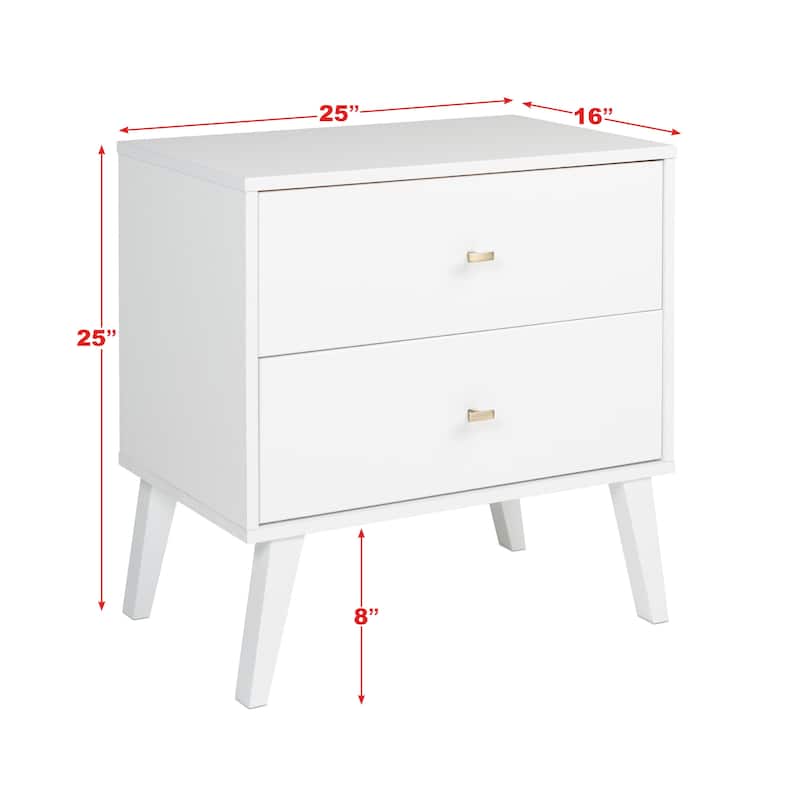 Prepac Milo Mid-Century Modern 2 Drawer Nightstand, Bedside Table, Contemporary Bedroom Furniture