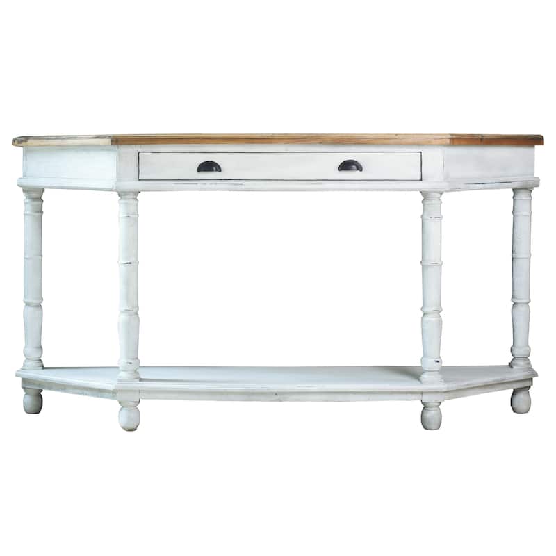 Shabby Chic Cottage 72in Vintage White and Salvage Brown Console Table - 16''W x 72''L x 37.5''H - Vintage White and Salvage Brown