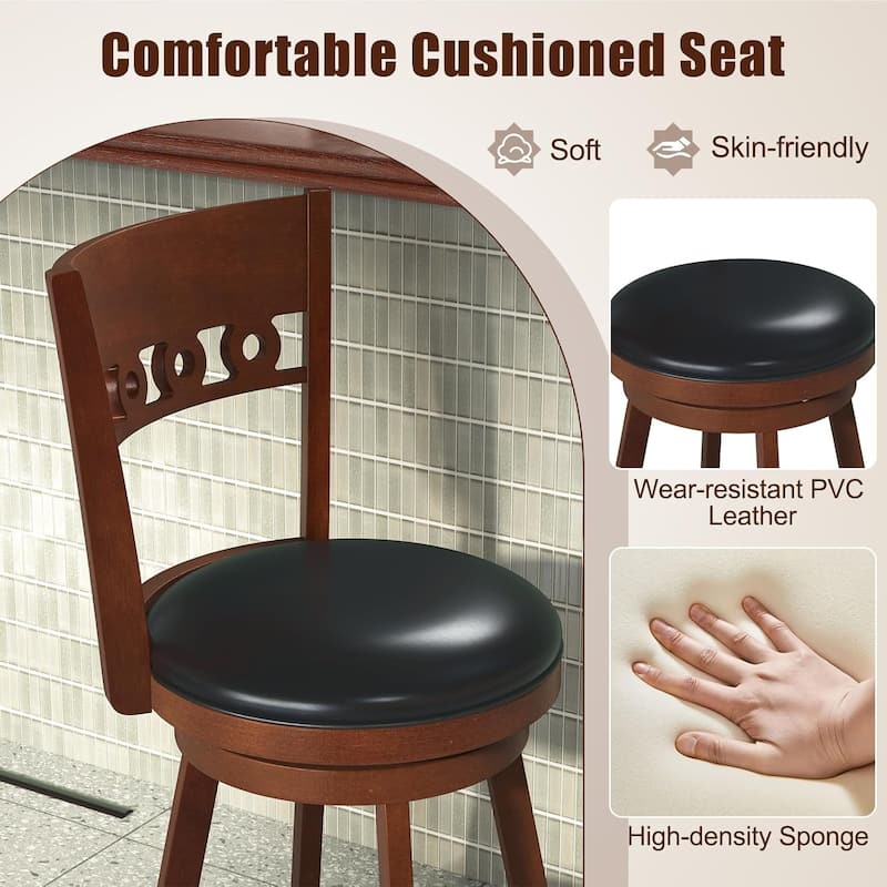 Gymax 2PCS 30.5'' Bar Height Chairs Swivel Bar Stools w/ Rubber Wood