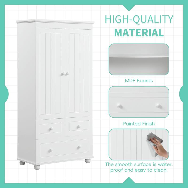 GDFStudio - Adrian Tall Storage Cabinet with Three Drawers and Adjustable Shelves, MDF