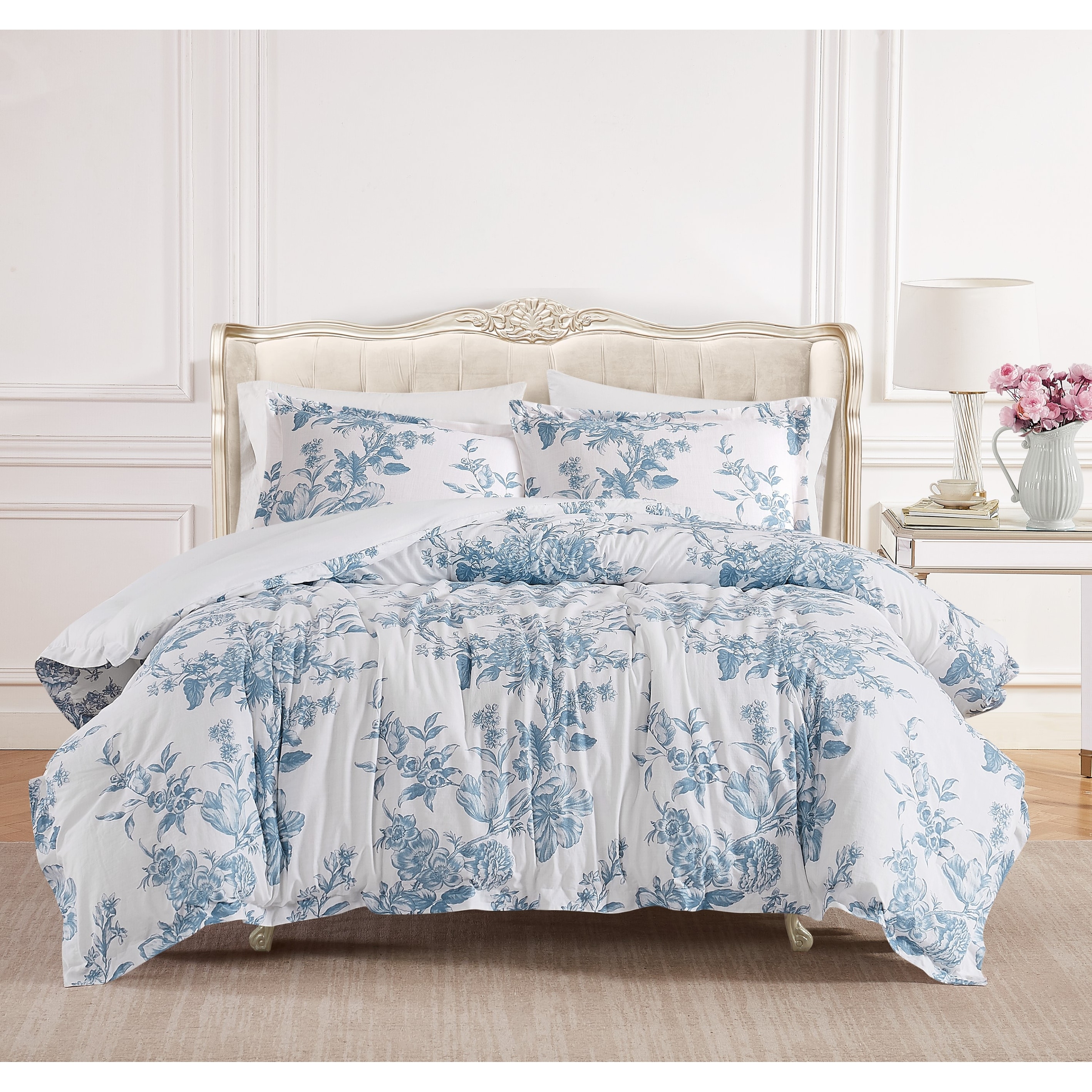 Shabby Chic Floral Toile Cotton Comforter Set