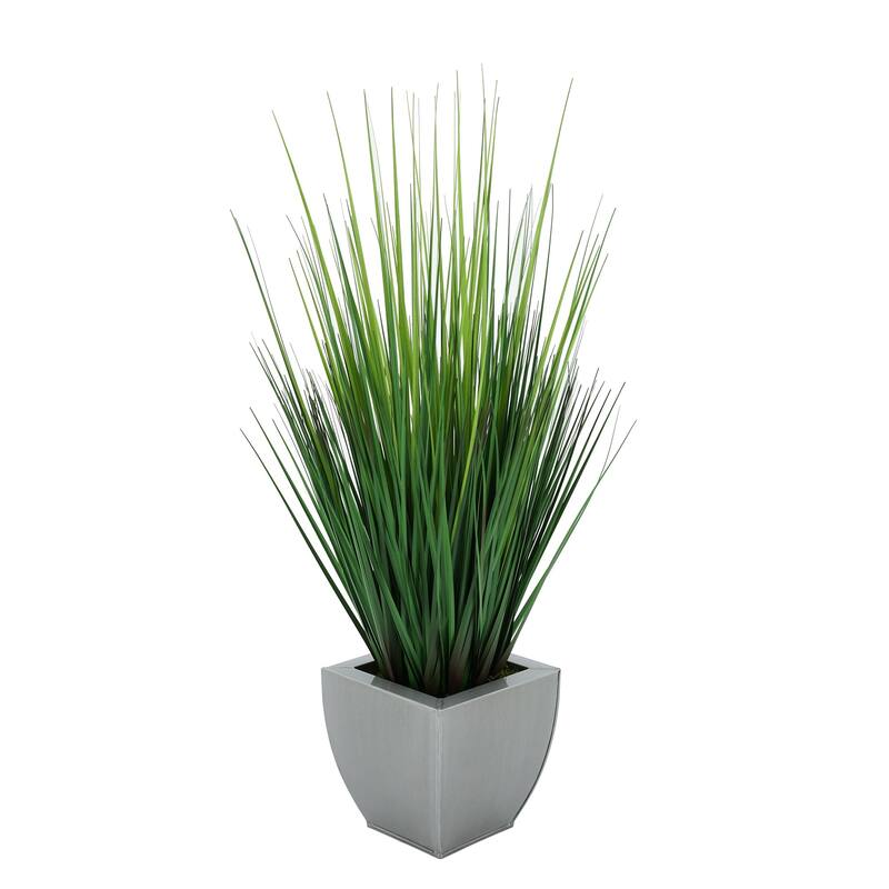 Faux PVC Grass in Tapered Zinc Planter - Silver
