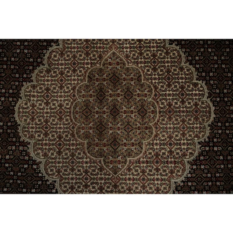 Hand Knotted Oriental 100% Wool Carpet Traditional Floral Black Tabriz-Mahi Area Rug - 12' 1'' X 8' 11''