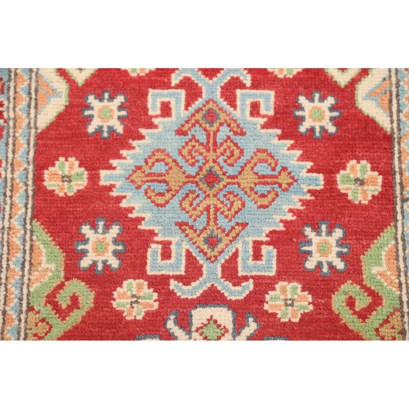 Kazak Accent Rug Hand-Knotted Geometric Wool Carpet - 2'8" x 4'0"