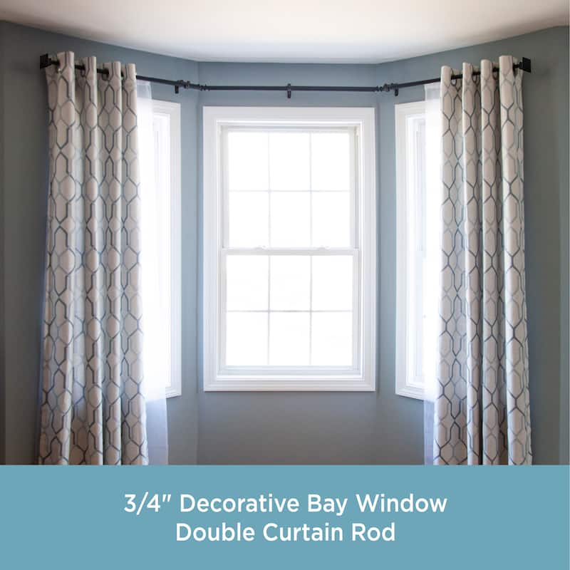 Kenney® Mission 3/4" Decorative Bay Window Double Curtain Rod, 78-144", Black