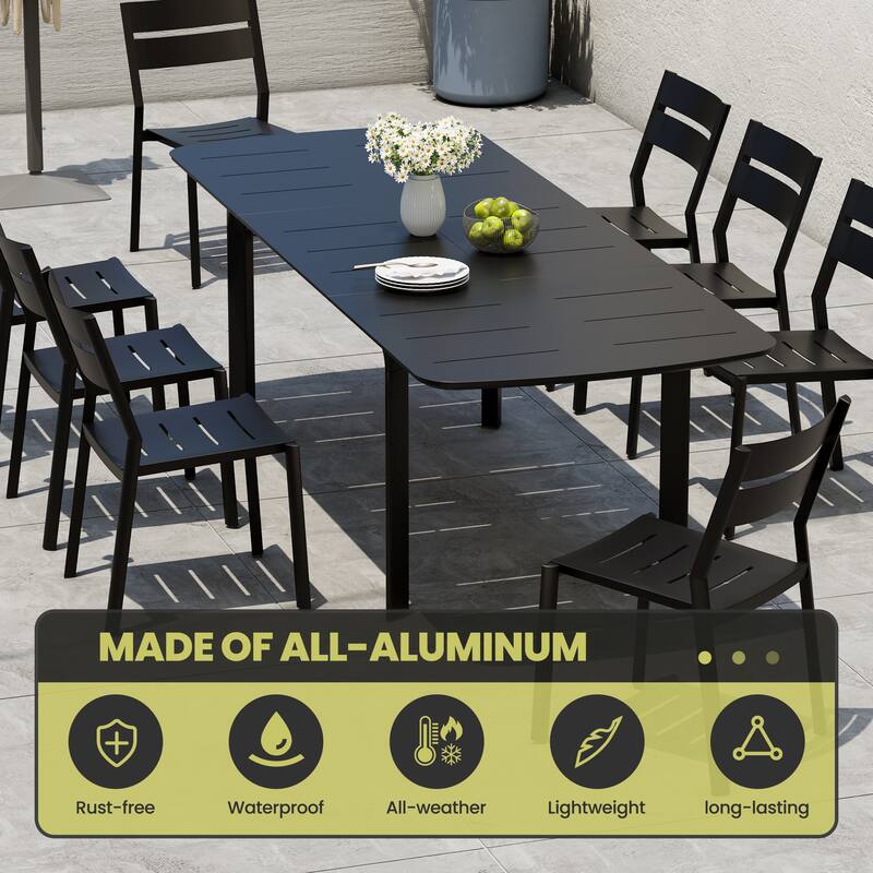 9-Piece Outdoor Patio Dining Set Extendable Rectangular Aluminum Dining Table with Chairs