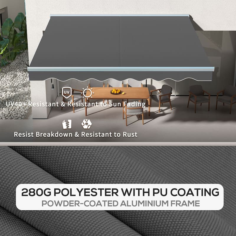 13' x 10' Electric Awning with LED Lights, Retractable Awning, UV40+ Sun Shade Shelter with Remote Controller and Crank Handle