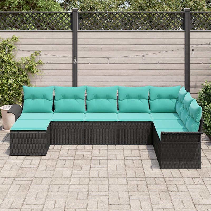 vidaXL 9 Garden Sofa Set with Cushions Black Poly Rattan - 117.1 x 73.8 x 27.2