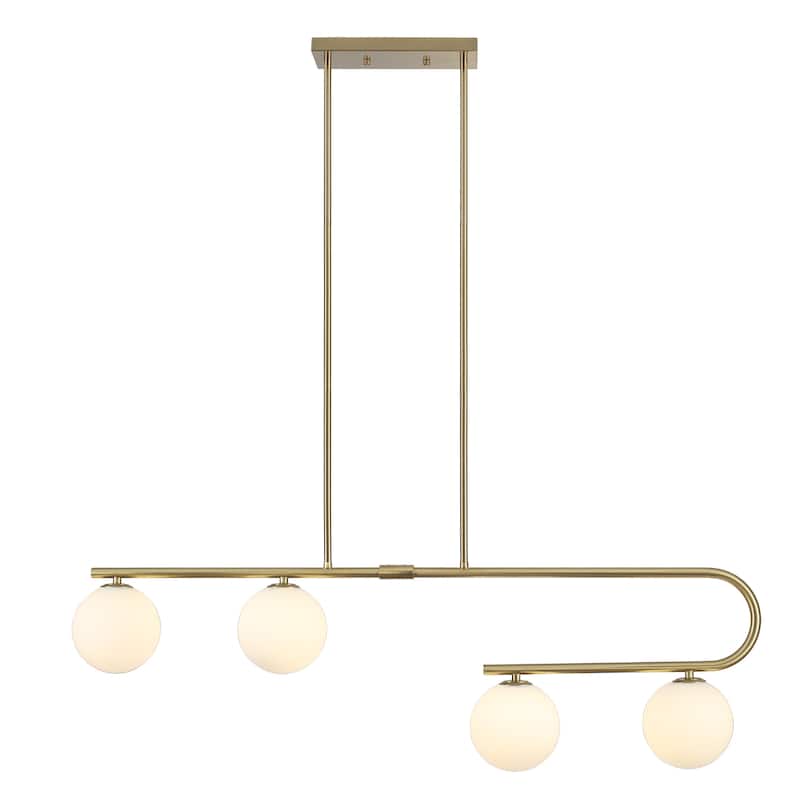 4-Light Modern Hanging Island Linear Chandelier Lighting Fixture with Glass Shade for Kitchen Foyer Dining Room
