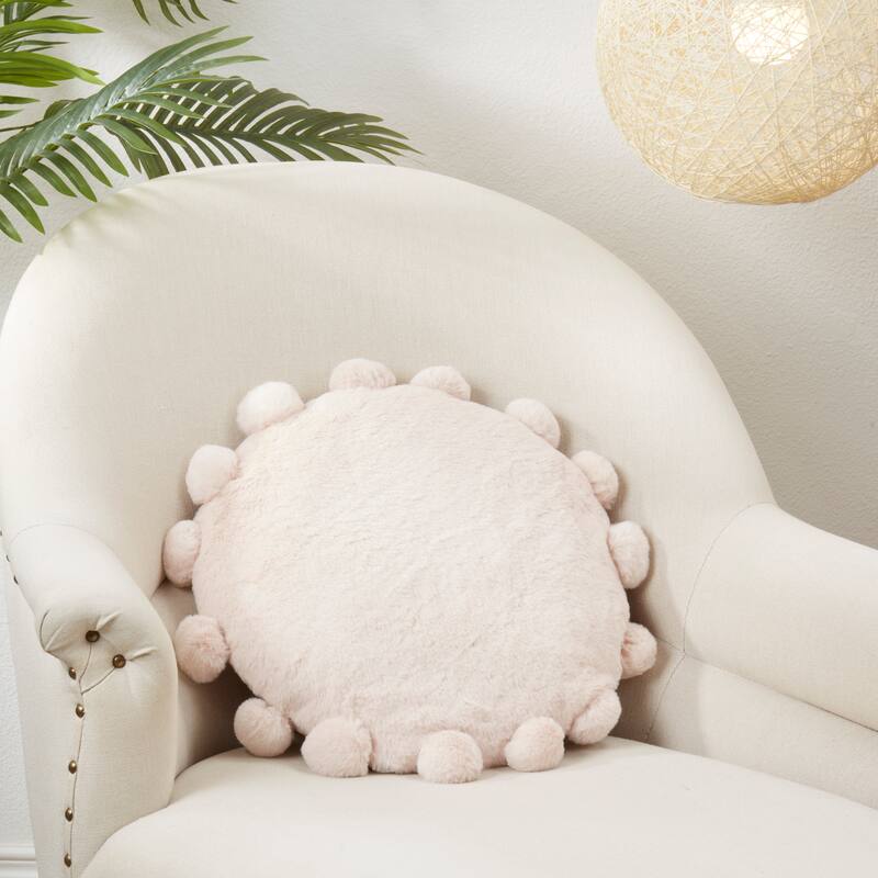 Posh Faux Bunny Fur Pom Pom Poly Filled Throw Pillow