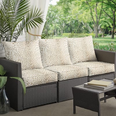 Sunbrella Tan Leopard Indoor/Outdoor Deep Seating Sofa Set, Corded