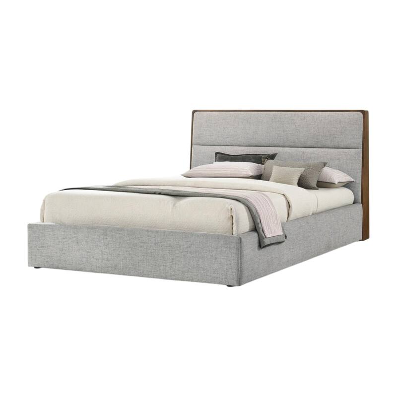HomeRoots Brown and Gray Wood Upholstered Queen Bed Frame