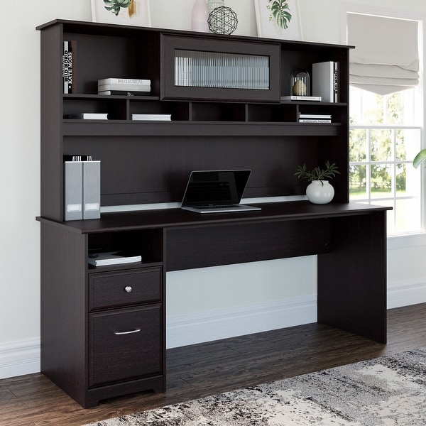Bush furniture cabot 72w computer store desk with drawers in espresso oak