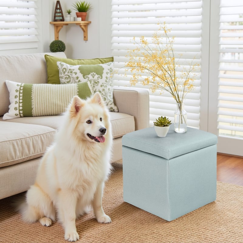 Cotton Fabric Square Fliip Top Storage Small Ottoman Footstool for Living Room & Bedroom - Grey