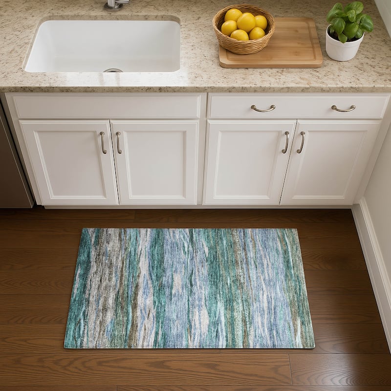 Premium Washable Super Soft Modern Stripes Mayfield Rug - Teal - 1'8" x 2'6"
