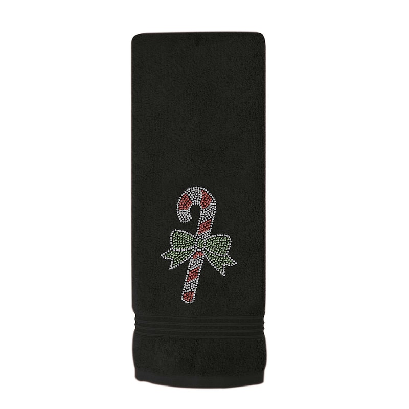 Sparkles Home Rhinestone Candy Cane Hand Towel - Black