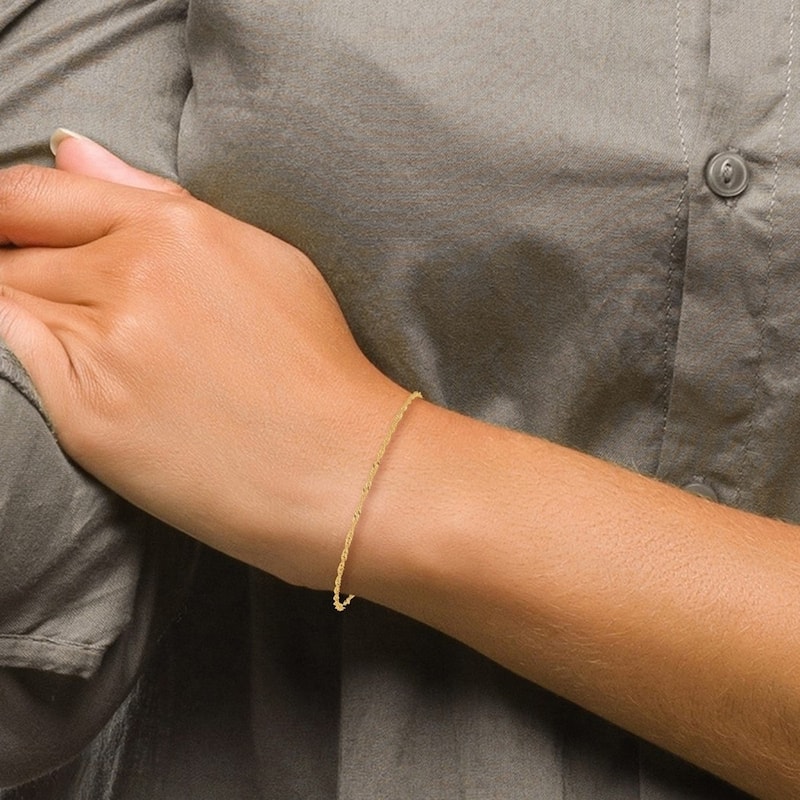 Curata 14k Yellow Gold Solid 7" 1.6mm Singapore Chain Bracelet