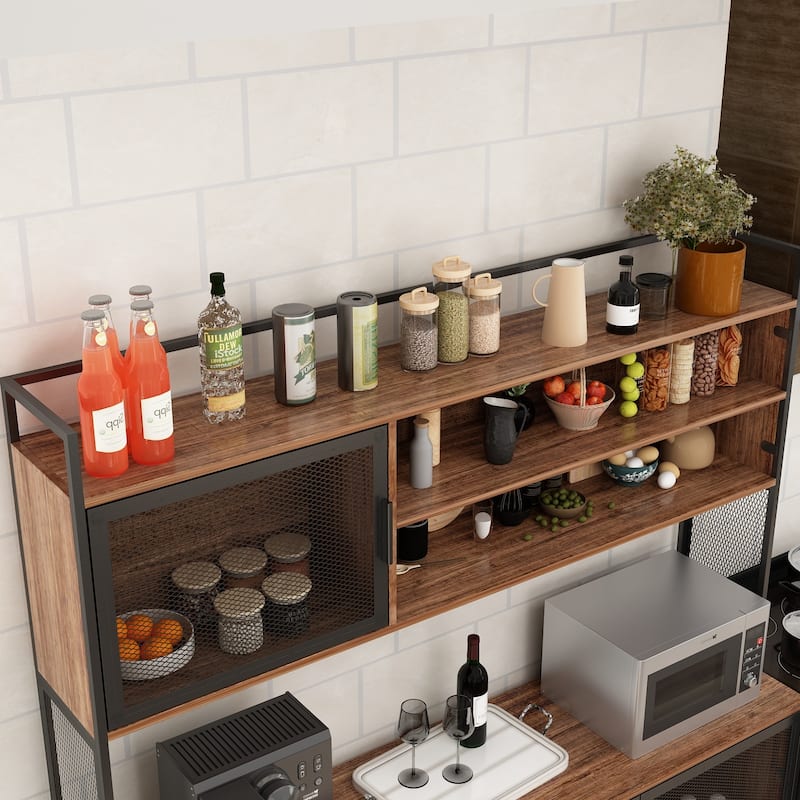 59"W 68.5"H Kitchen Pantry Microwave Storage Cabinet Buffet with Hutch