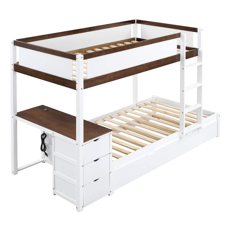 Twin-Over-Twin Bunk Bed with Twin size Trundle, Storage and Desk, Twin ...