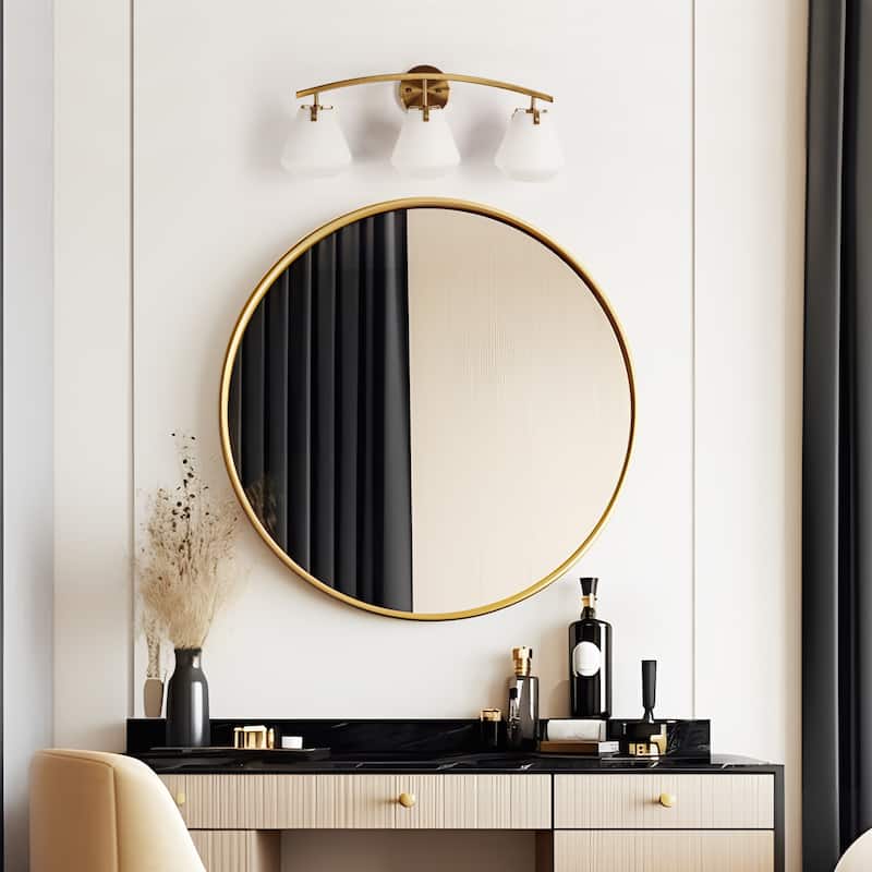 Vaba Modern 3-Light Gold Bathroom Vanity Lights Opal Glass Wall Sconces - Opaline&Brass - 25"L*8.1"W*9.1"H