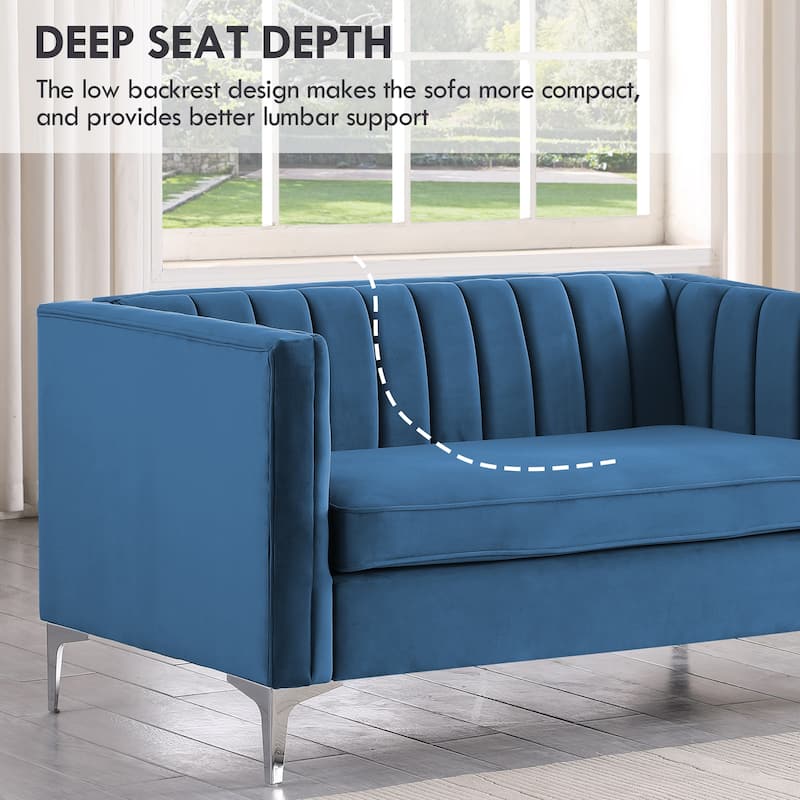 Morden Fort Modern 2 Pieces of Chair and Loveseat Set with Dutch Velvet Grey, Iron Legs