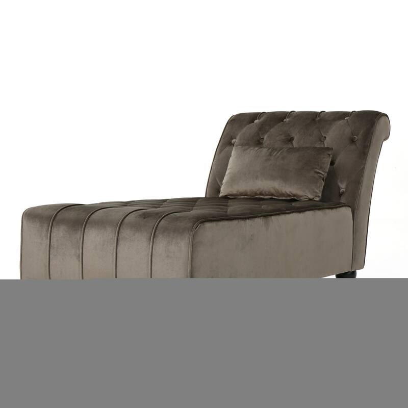 Roomfitters Tufted Velvet Chaise Lounge with Bolster Pillow, Elegant Relaxing Accent Seating