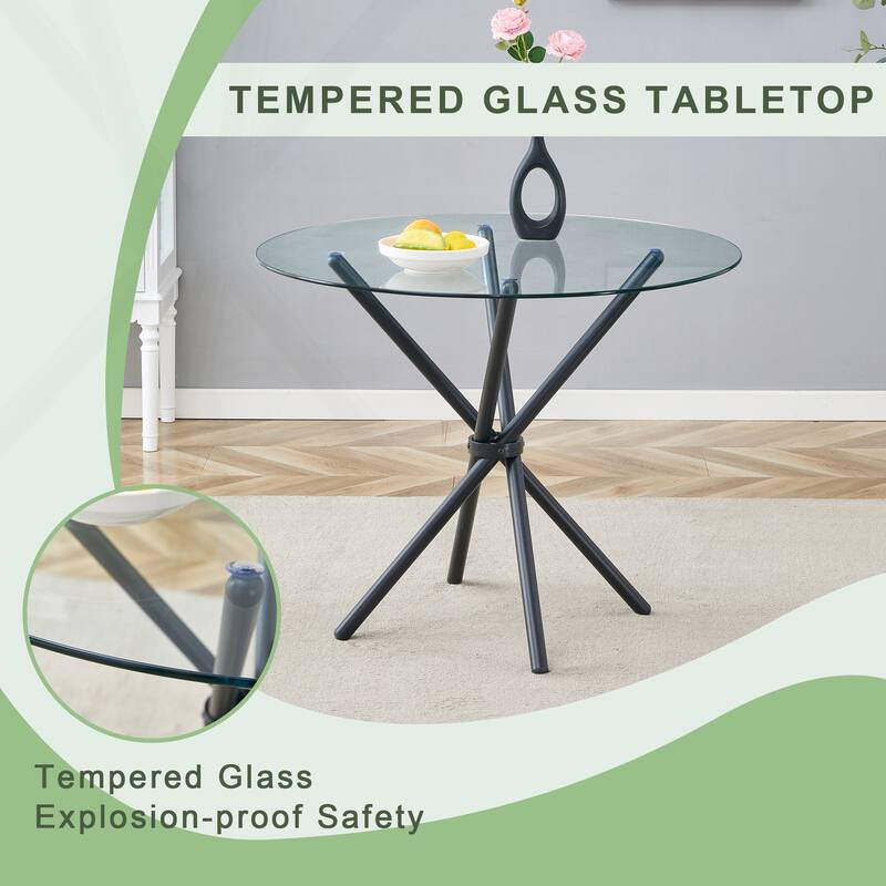 Exquisite Tempered Glass Round Table with Sturdy Metal Legs for Stylish Spaces