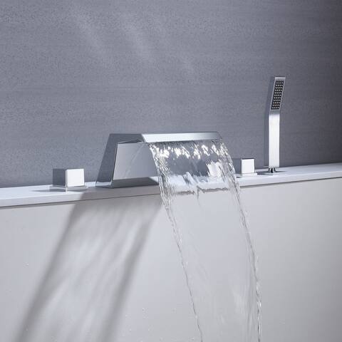 Waterfall Tub Filler Bathtub Faucet chrome 5-Hole 3-Handle Solid Brass Bathroom Bath Tub Faucets - 9'6" x 13'6"