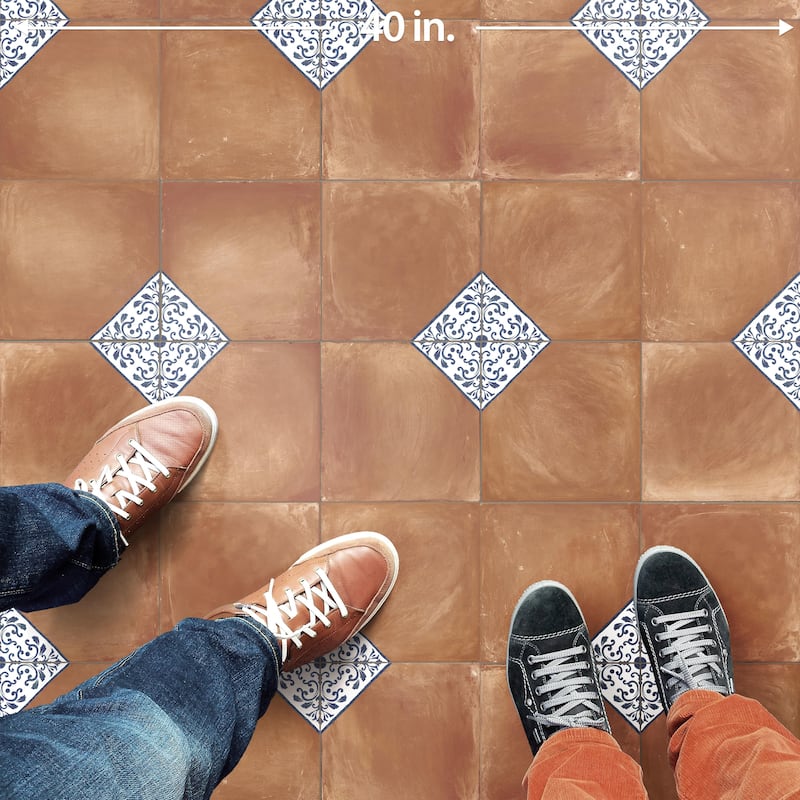 Merola Tile Sentier des Ocres Deco Blue 7-7/8" x 7-7/8" Porcelain Floor and Wall Tile