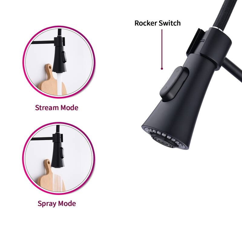 Proox Commercial Modern High Arc Single Handle Spring Kitchen Faucet Pull Out Sprayer