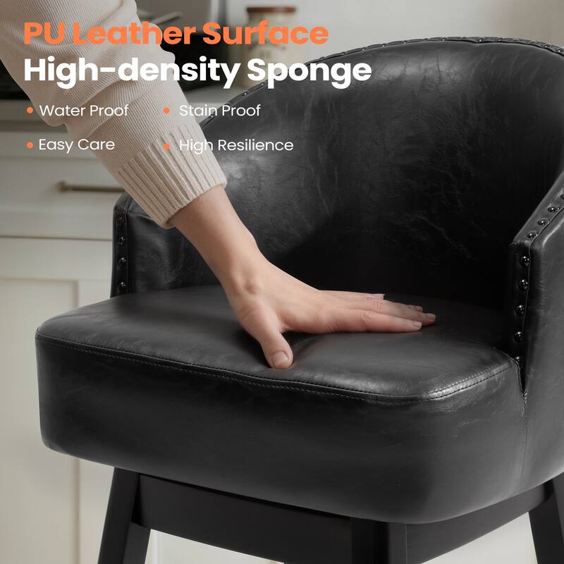 26.4"H Swivel Faux Leather Upholstered Solid Wood Counter Stools
